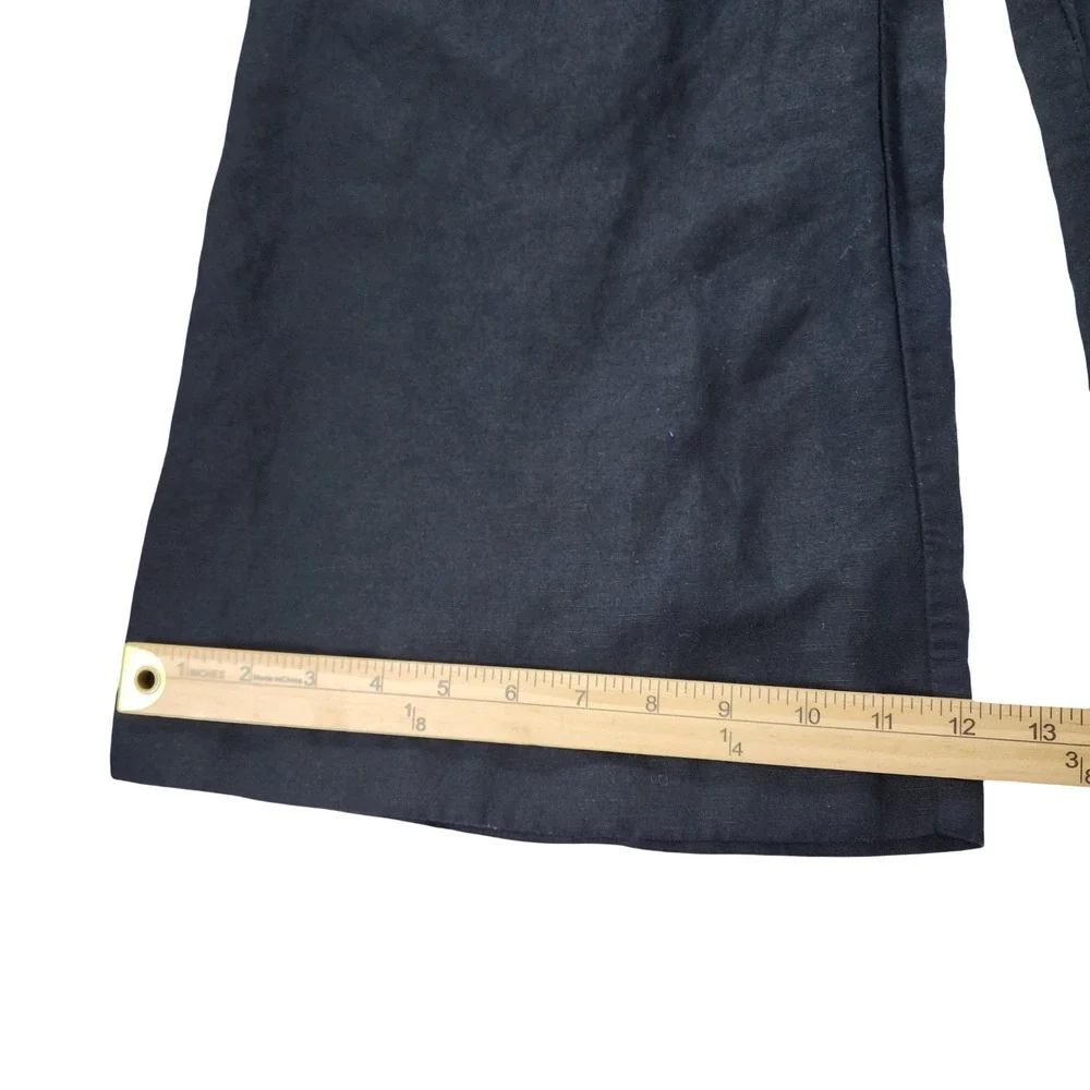 HM Linen Blend Wide Leg Trousers Navy Blue High Rise Pants Womens Size 8
